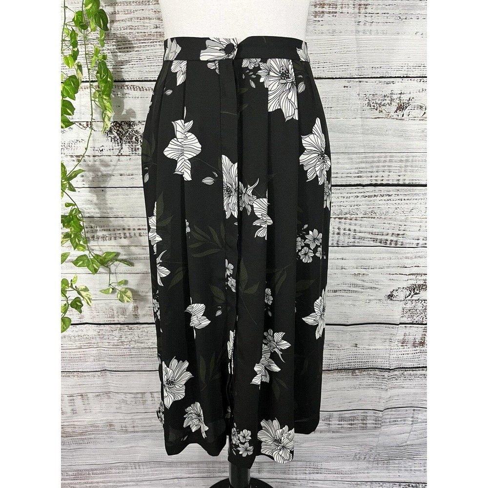 Banana Republic Skirt 10 Black Gray Floral Pleated A Line Midi Wedding Prairie